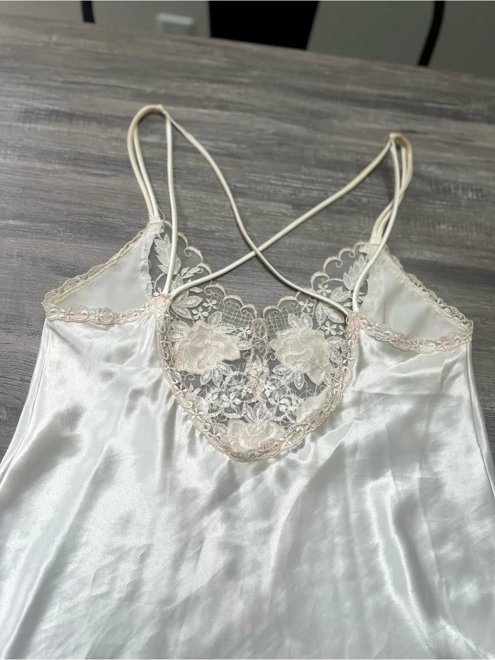 Ivory Vintage Satin Lace-Trim Chemise